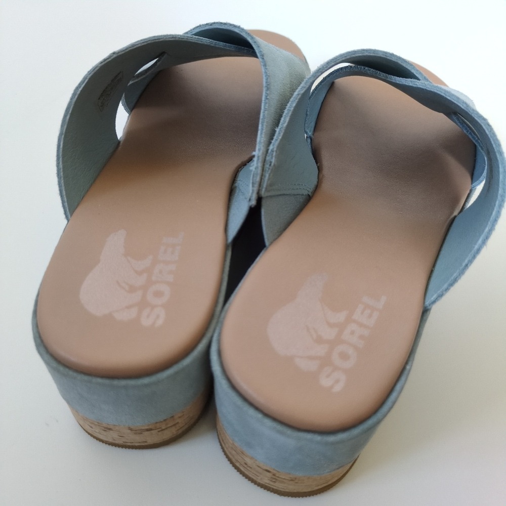 Sorel Cameron Flatform Sandal Women 9.5 Blue Suede Cross Strap Platform NL4631 - Picture 7 of 8